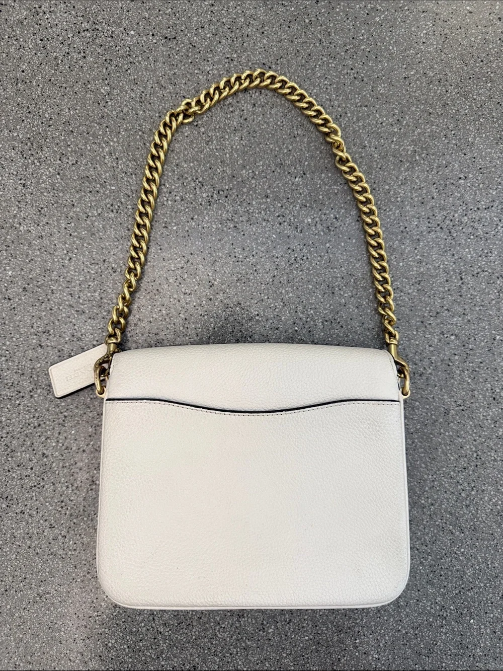 Coach Cream Pebbled Leather Crossbody with Gold Chain and Turnlock